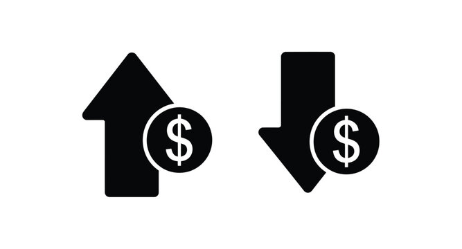 Financial decline and growth with dollar signs on transparent background silhouette