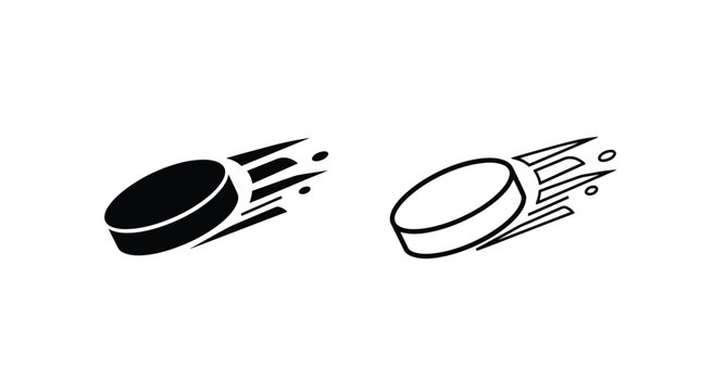 Two fast hockey pucks with speed lines on transparent background silhouette