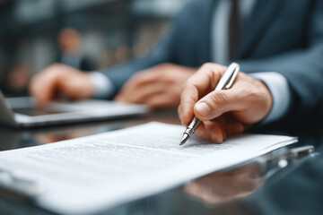 Fototapeta premium Business documents being signed during corporate meeting.