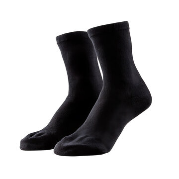 Pair of minimalist black crew socks for comfort and style, isolated on a stark dark background, perfect for clothing advertisements and lifestyle content