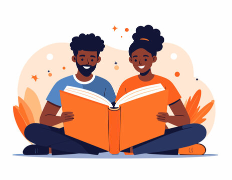 Couple reading a book together, enjoying a shared moment of learning and connection