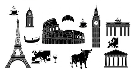 European Landmarks and Symbols Collection Silhouette. © Kangmas