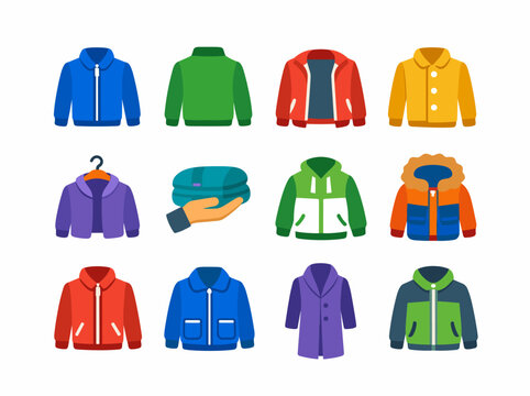 Collection of colorful winter jackets and outerwear for men and women