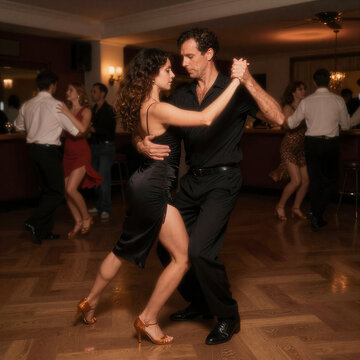 Couple dancing salsa with passion in club