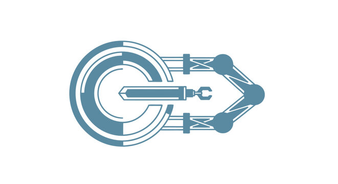 Abstract futuristic logo design with circular and geometric elements.