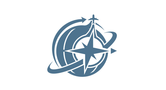Abstract Compass Design with Airplane and Orbiting Elements.