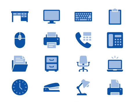Collection of office and business icons in a grid layout, perfect for digital design