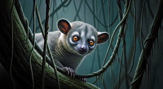 Gentle Eyed Genets in Lush Jungle Environment Stock Photo