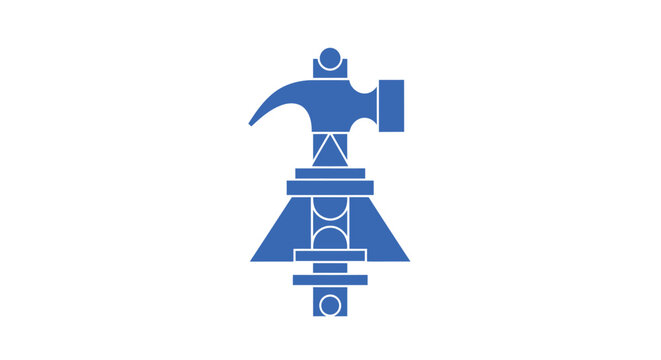 Blue Hammer and Anvil Symbolizing Construction and Repair.