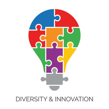 Vibrant puzzle piece lightbulb symbolizing diverse ideas and collaborative innovation, representing inclusive solutions for global teamwork and creative problem-solving initiatives