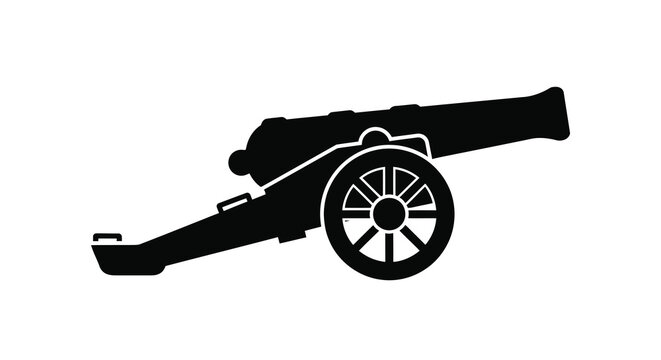 Black cannon illustration against a white background a striking silhouette