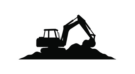 Black excavator digging into a pile of earth dramatic silhouette © MDALTUFHOSAIN