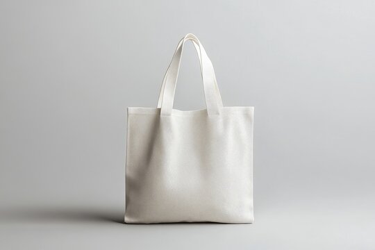 White tote bag displayed on a plain grey background, ideal for branding concepts or product design mockups, Generative AI