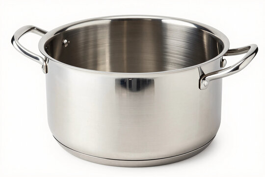 Stainless steel pot isolated on white background.
