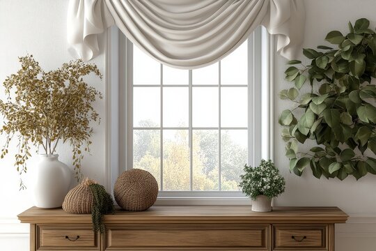 Classical chill interior with a drawer, decor, and a window, featuring a mockup frame for easy customization, Generative AI