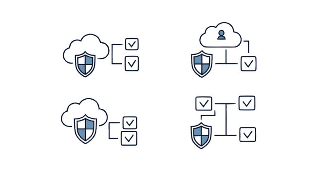 Cloud Security Icon Set Depicting Data Protection and Privacy.