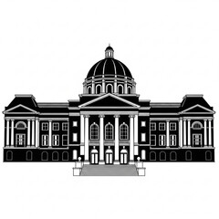 A black and white vector illustration of a large building with a dome and columns © Idreeshanif