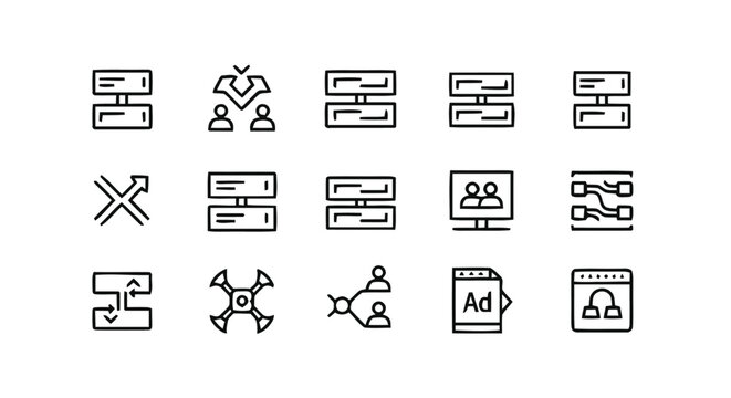 Collection of server and network icons in outline style.
