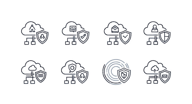 Cloud Security Icons Set - Data Protection and Network Safety.