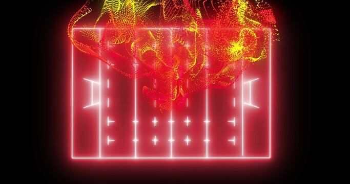 Glowing neon rectangular grid pulsing in black void, with vertical dividers and red-yellow mesh