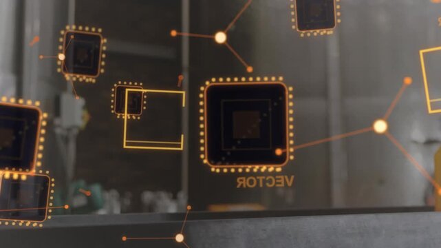 Plant bottles moving on line, camera panning, AR overlay tagging caps, swapping VECTOR or SCALAR QC