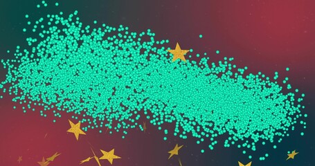 Fototapeta premium Gliding dense turquoise particle band stretching across gradient canvas, with glittering gold stars