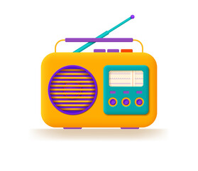 Obraz premium Yellow radio with buttons and antenna. Vector 3D illustration.