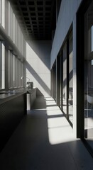 Obraz premium Modern architectural interior with natural light and shadows.