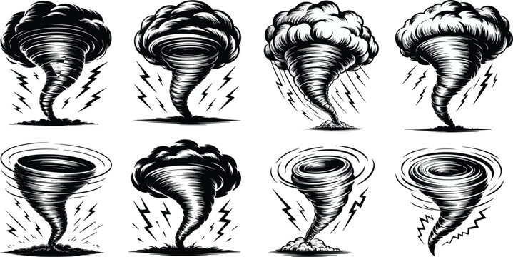 Tornado silhouette bundle, vector, icon