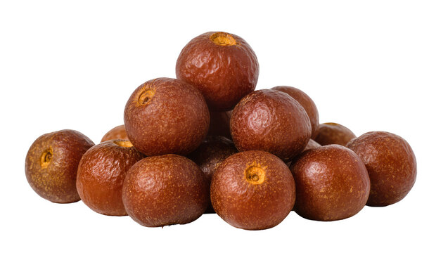 Pile of fresh brown star apples with textured skin showcasing their natural shape and vibrant color, isolated on transparent background for healthy eating concepts