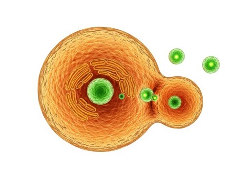 Budding yeast cells isolated on white background