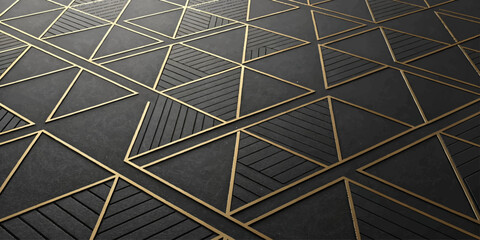 Obraz premium Luxury Black Background with Gold Geometric Lines Pattern Modern Premium Abstract Design