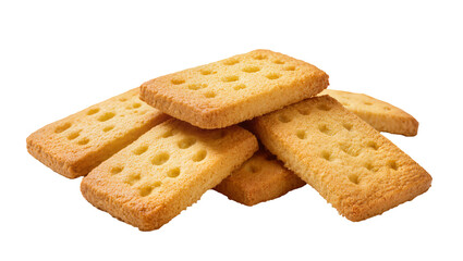 Fototapeta premium Stack of golden brown digestive biscuits with characteristic small round holes, isolated on transparent background for food advertising and packaging designs