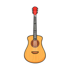 Obraz premium Acoustic Guitar with Red Headstock and Natural Wood Finish