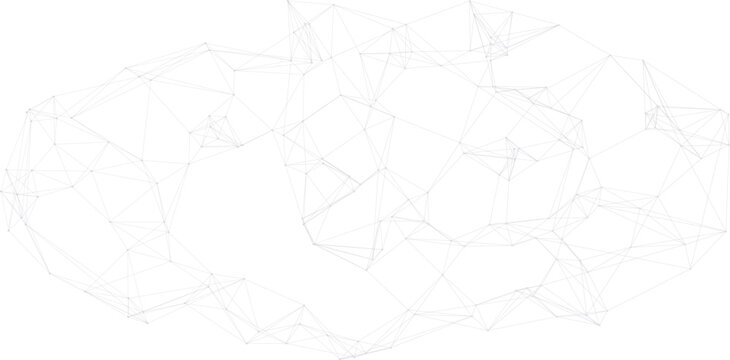 Gray plexus network with interconnected dots and thin lines forming a central cluster digital mesh on a white background