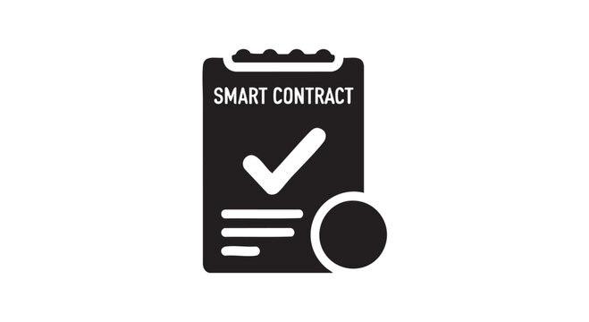 Smart Contract Automated Agreement Document Checkmark - Black Filled Icon Vector
