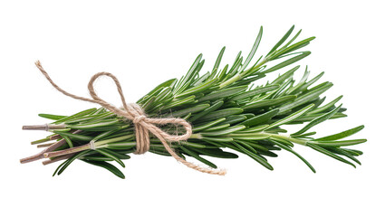 Fresh vibrant sprigs of aromatic rosemary tied with rustic brown twine, isolated on transparent background for culinary and herbal designs © Patricia