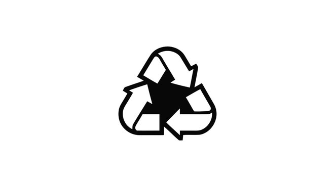 Black and White Recyling Symbol Isolated on White Background.