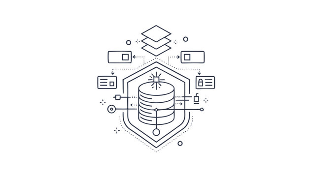 Abstract illustration of a server database with data layers and security.