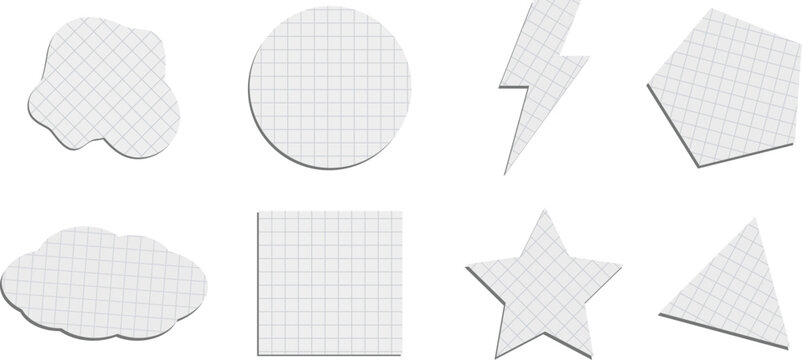 A vector set of torn paper pieces in various shapes, including circles, squares, stars, and lightning bolts, featuring abstract, colorful designs, flat style, and editable elements for creative, decor