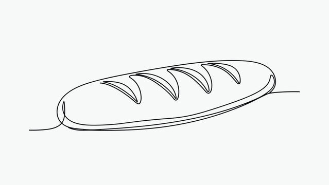 Minimalist continuous line art drawing of a fresh loaf of crusty bread depicted on a clean light gray background.