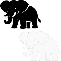 Fototapeta premium Elephant Icon Set: Striking graphic showing both black and white outlines of an elephant, evoking a sense of powerful simplicity and design versatility.