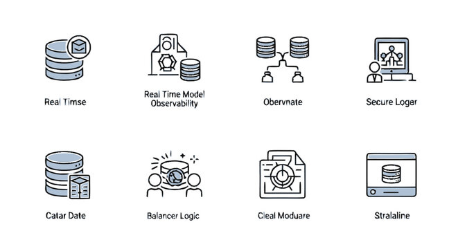 Collection of Database and Data Management Icons for Digital Designs.
