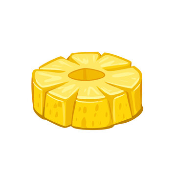 Bright yellow pineapple ring slice with textured segments and a central hole vibrant and fresh
