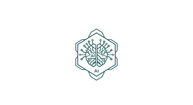 Artificial Intelligence Brain Icon within Hexagon Shape Design.