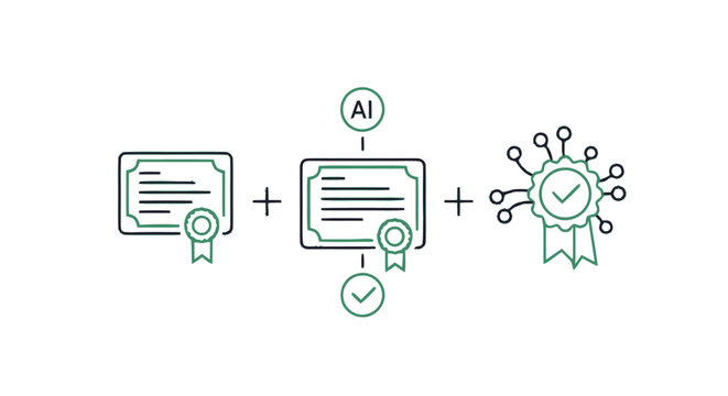 Artificial Intelligence Certificate and Verification Badges Representing Achievement.