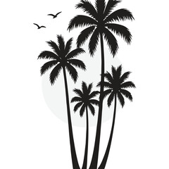 Fototapeta premium Vertical Tropical Palm and Seagull Silhouette Border