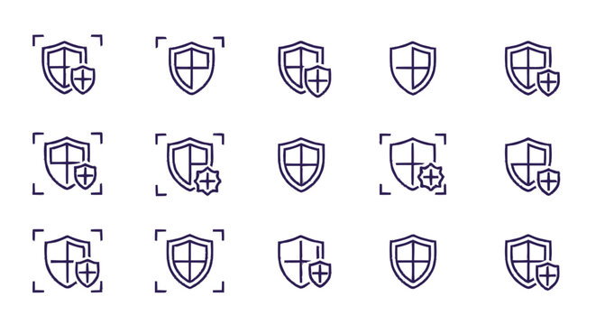 Collection of Security Shield Icons Representing Protection and Safety.