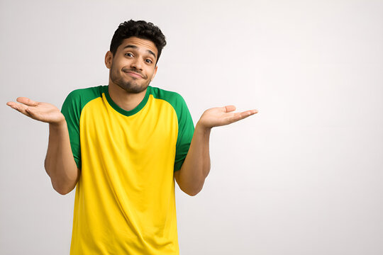 Confused Young Man Shrugging Shoulders with Questioning Expression