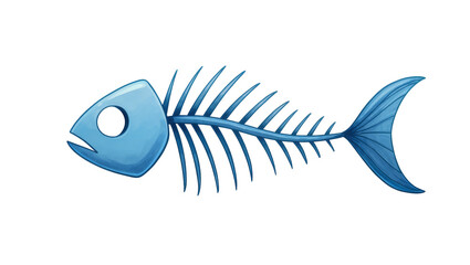 Stylized blue fish skeleton with delicate fin rays, gracefully posed isolated on transparent background for marine biology diagrams © Paula